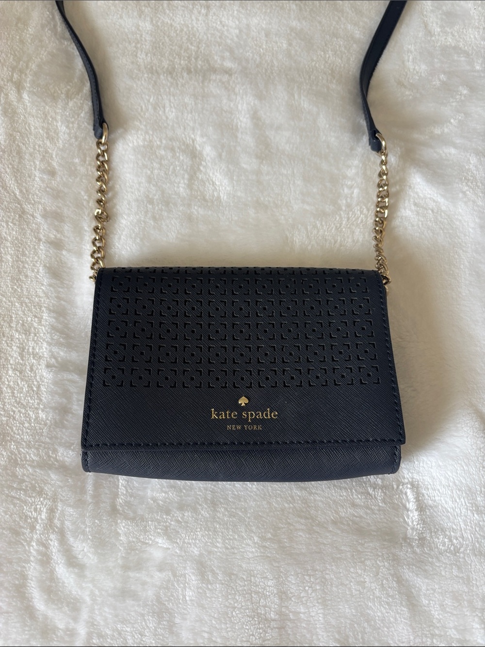 Kate Spade Navy Crossbody Bag with Gold Chain
